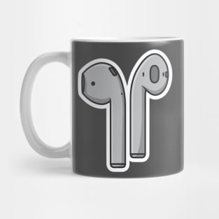 Modern Wireless Headphones Sticker vector illustration. Recreation technology objects icon concept. Grey color air pods for smartphone sticker design logo. Mug